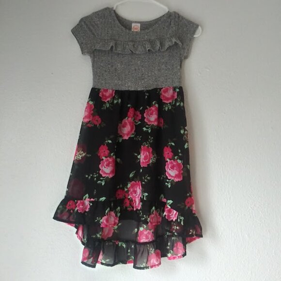 Wonder Nation girl's size M (7-8) black and gray floral dress - Picture 1 of 11